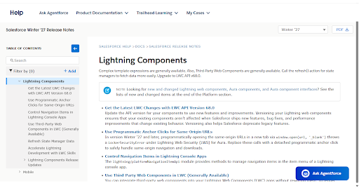 The Lightning Components section of the Winter 27 release notes. - Manras Technologies